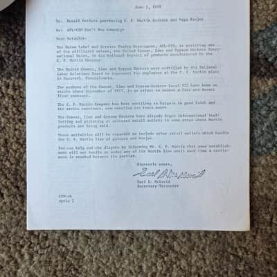 Vintage 1978 CF Martin Strike Information Packet w/ Letter to Dealers! image 3