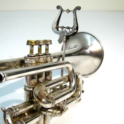 Vintage 1913 York & Sons Perfect Tone Coronet Trumpet Silver Engraved w Original Case & Acessories image 5