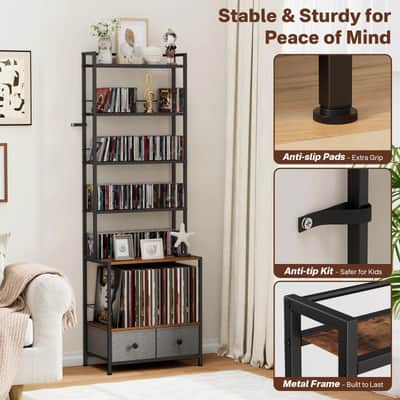 6-Tier Vinyl Record & Media Storage Rack – CDs, DVDs, LPs & Drawers image 3