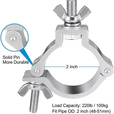 2 Inch Truss O Clamps, 10 Pack Aluminum Stage Light Clamps for Truss, Heavy Duty 220LB LED Par Light Moving Head Lighting clamps, Fit for 48-52mm OD Tube/Pipe image 2