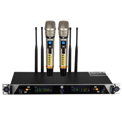 PSG AUDIO UGX21II Silver Wireless Microphone System, 2-Channel UHF Wireless Mic, Fixed Frequency Metal Cordless Mic with 2 Handheld Dynamic Microphones, 250ft Range, Microphone for Singing, Church image 1