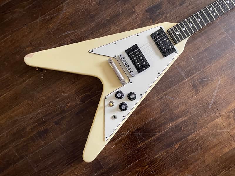 1980s Burny RFV-75 Flying V Electric Guitar Alpine White MIJ | Reverb