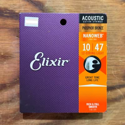 New - Elixir 16152 Nanoweb Phosphor Bronze 12 String Acoustic Guitar Strings - Light (12-53) image 1