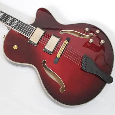 Wine Red Hollow Body Jazz Electric Guitar, Dual Humbuckers, Gold Hardware image 1