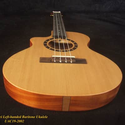 Handmade Left-Handed Baritone Ukulele, Solid Spruce, Rosewood Cutaway, 4 String, Soft-bag, Bruce Wei UAC19-2002 image 9