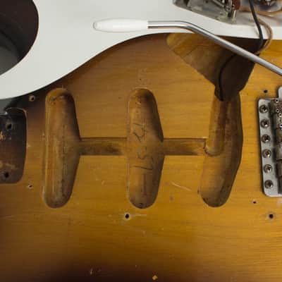 Fender  Stratocaster Solid Body Electric Guitar (1957), ser. #024071, original tweed hard shell case. image 22