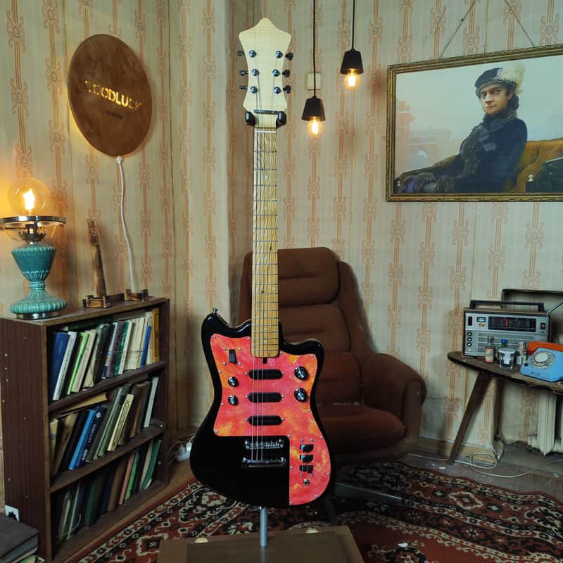 Borisov Style Black Electric Guitar Vintage Soviet Reissue Germanium Fuzz Sound image 1