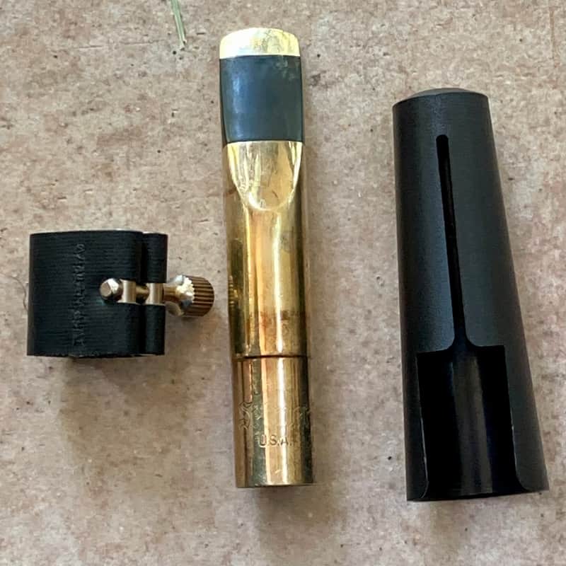 Used Selmer USA Long Neck Metal Tenor Sax 7 Star Mouthpiece; leather ligature and cap image 1