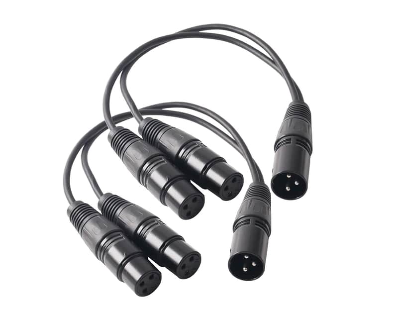 XLR Splitter Male to 2 Female Cable, Dual XLR Female to XLR Male Balanced Patch Y Cable, 3 PIN XLR Plug to 2 XLR Jacks Microphone Adaptor Cord - 1 Feet 2 Pack image 1
