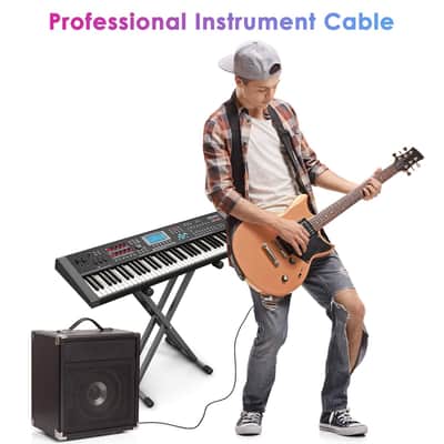 10FT 2 Pack Instrument Cable - Electric & Bass Guitar, Keyboard, AMP Cord - 1/4 Inch Right Angle Black & Blue image 7