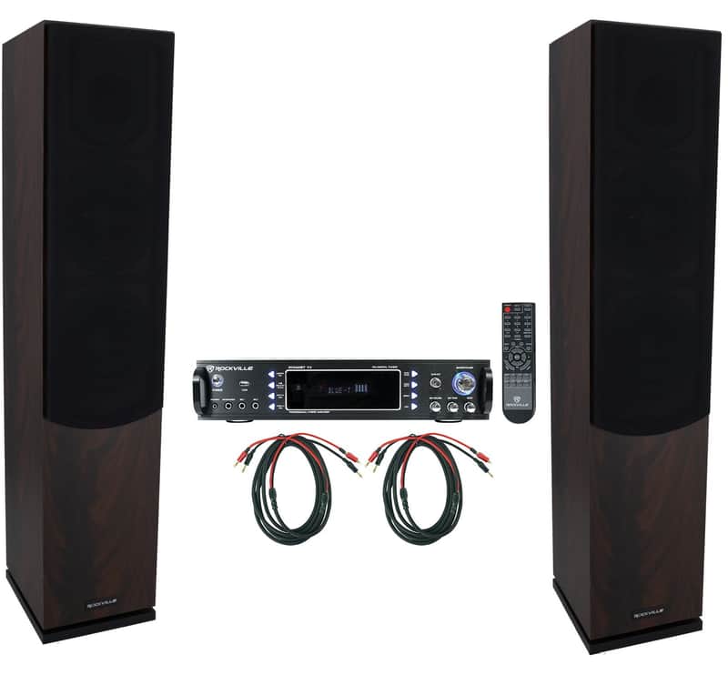 2 Rockville Lux 658 Dark Wood Dual 6.5" 8 Ohm Hi-Fi Tower Speakers+Home Receiver image 1