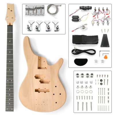 Ukscs DIY 4 String IB Style Electric Bass Guitar Kits with Mahogany Body, Maple Neck and Accessories image 1