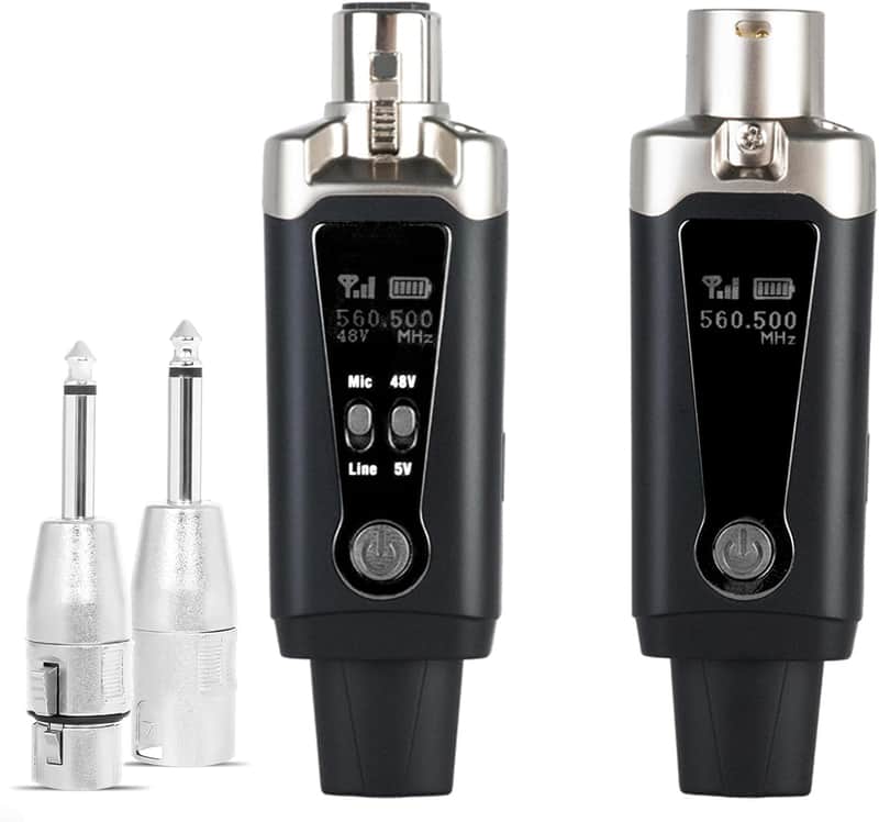 Wireless XLR Microphone Transmitter and Receiver System, Mode Guitar Adapter with 16 Channels, 250ft Range, USB Rechargeable, 48V Phantom Power image 1