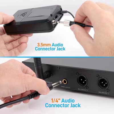 4 Channel Wireless Microphone System - Portable UHF Audio Mic Set with 2 Handheld, 2 Headset, 2 Lavalier Mics, 2 Transmitter, 8 'AA' Battery, Power Adapter - For Karaoke, PA, DJ image 3