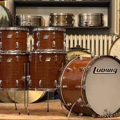 1970's Ludwig Mahogany Cortex Pro Beat 3-Ply Drum Kit 14x24 16x18 16x16 10x14 9x13 Maple image 25
