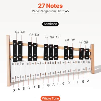 Glockenspiel Xylophone, 27 Notes, Professional Xylophone Percussion Instrument, with Metal Keys, Includes 4 Mallets, Carrying Bag, Beginner Musical Instrument for Adults and Kids Music Teaching image 2