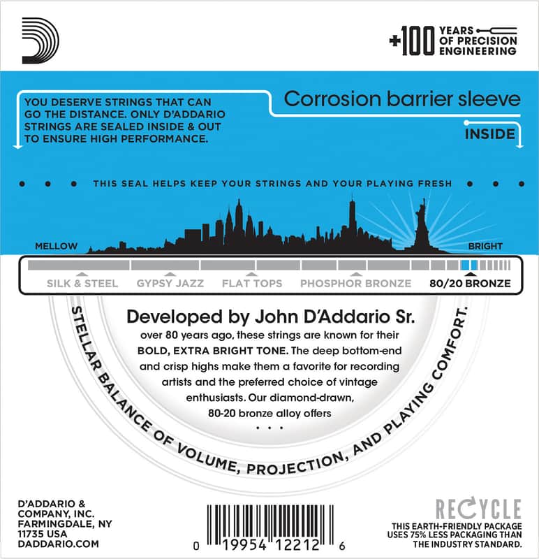 D'Addario EJ11 80/20 Bronze Light Acoustic Guitar Strings, .012 - .053 image 2