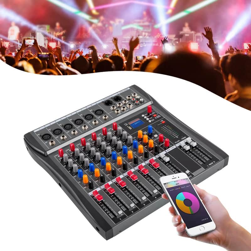 6-Channel Digital Audio Mixer – Professional Studio Sound Board with Bluetooth, USB, MP3 Input, and Phantom Power Bild 1