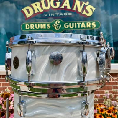 1960s Gretsch Name Band 5.5x14 Snare Silver (White) Satin Flame image 2