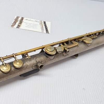 Rare Antique C.G. Conn C Flute Ebonite Headjoint Satin Silver Unibody w/ Gold Plating 440hz image 20