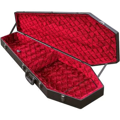 Coffin Shaped Universal Guitar Case | Black Exterior with Red Velvet Interior | Fits All Standard Electric Guitars image 2
