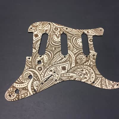 Raw paisley laser engraved wood pickguard for stratocaster plus vinyl guitar case sticker image 1