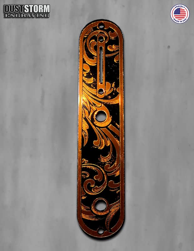 Engraved Toggle Control Plate for Telecaster Style Guitar in Burnt Orange Acrylic Mirror image 1