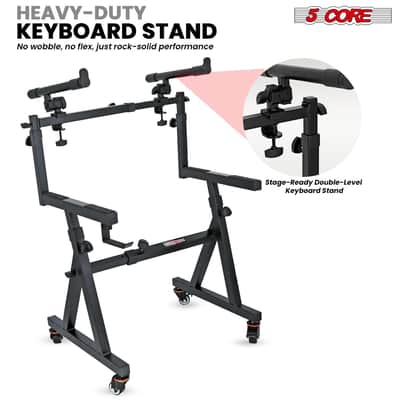 5 CORE Keyboard Stand 2 Tier Z Style Adjustable Electric Piano Riser Foldable & Sturdy Lift Holder With Secure Strap Mount For 54 88 Key Instruments W image 3