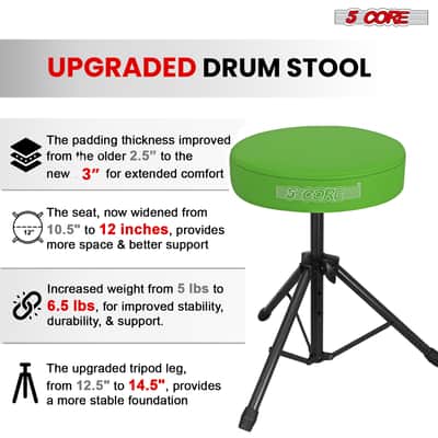 5 Core Drum Throne 3" Padded Seat Adjustable Drumming Chair for Practice and Performance image 8