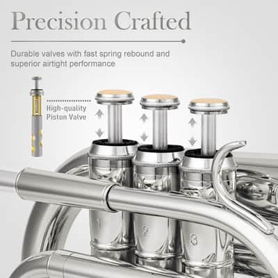 Pocket Trumpet for Beginners Students - Nickel Plated Bb Flat Mini Brass Trumpet Full Kit with 7C Mouthpiece, Hard Case, Gloves & Cleaning Kit image 2