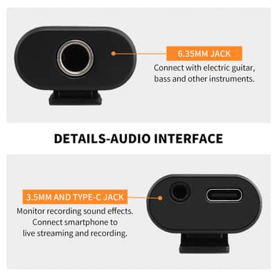 JOYO Guitar Audio Interface for Phone, Direct Monitoring with 6.35mm Input & 3.5mm Headphone Out, USB-C & Lightning Plug & Play, Portable Pocket Size (MOMIX CAB) image 5
