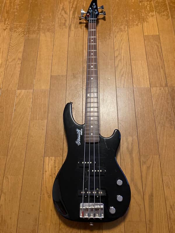 1987 Greco Atomic medium scale bass black with 80s graphics image 1