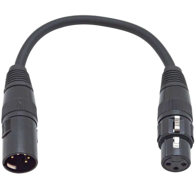 SAPT516 - 6 Inch 3 Pin XLR Female to 5 Pin XLR Male DMX Turnaround Adapter Cable image 1