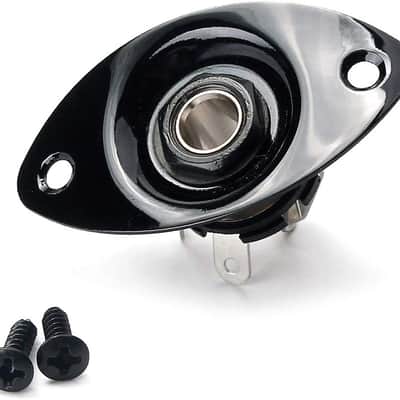 Metal Oval Guitar Jack Plate 1/4" Guitar Input Jack Socket Plate Guitar Output Jack Plate with Screws for Strat Tele Style Electric Guitar (Black) image 1