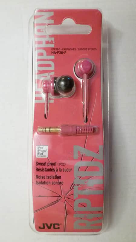 Great Inexpensive Gift! NEW / Sealed JVC Riptidz HA-FX8-P PINK Stereo WaterProof/SweatProof Headphones Earphones In-Ear EarBud Ear-Bud IPX-2 sweat/water-proof N.O.S. NOS New Old Stock Good Price Deal Head Ear Phones HAFX8 image 1