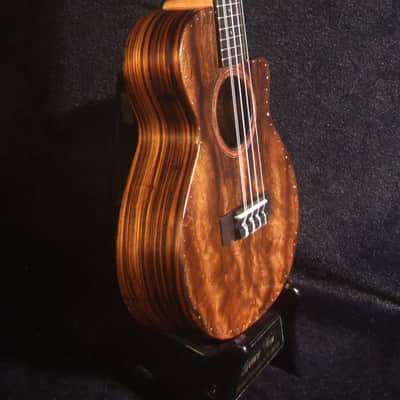 5 String Tenor Ukulele, Handmade Solid Acacia, Zebra wood, Cutaway, Soft-bag, Bruce Wei UC17-2731 image 4