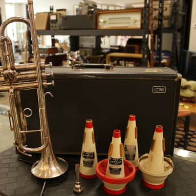C.G. Conn 8-B Silver Plate Artist Trumpet 1970 W/ Bach C1 Mouthpiece + Mutes image 1