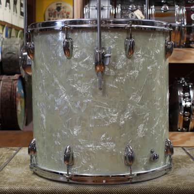 1960s Slingerland Gene Krupa Deluxe Outfit in White Marine Pearl 14x20 9x13 16x16 image 9