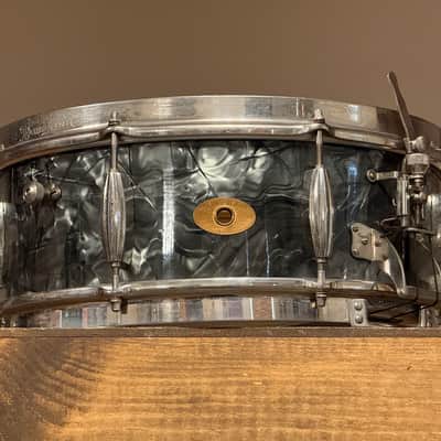 1950's Slingerland 5.5x14 Gene Krupa Radio King Black Diamond Pearl Snare Drum Solid Shell image 2