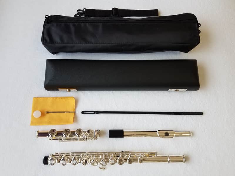 Immagine Professional 17 Open Hole Silver Plated Flute E Key B Foot with Case and Velvet Canvas Bag - 1