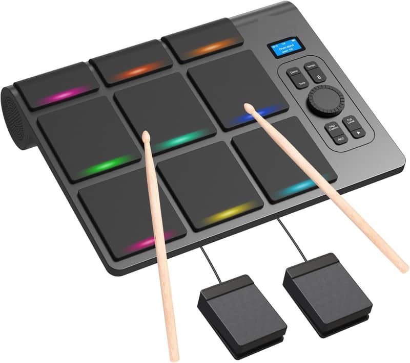 9 Pads Electronic Drum Pad, Electronic Tabletop Drum Set, Portable Digital Drum Kit with Velocity Sensitivity, LED Drum Pad Lights, MIDI Mac & PC Support, Ideal Gift for Beginners image 1