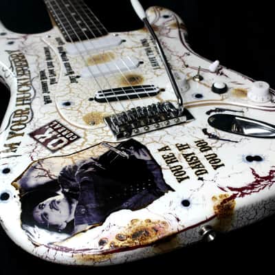 Custom Crackle Painted and Upgraded Fender Squier Strat With Graphics and Matching Headstock image 19