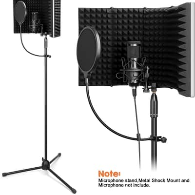 Microphone Isolation Shield Foldable Absorbing Foam Reflector Folding Panel + Pop Filter image 2