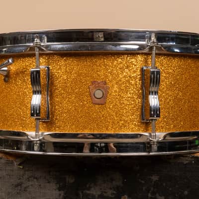 1965 Ludwig 5x14 Gold Sparkle Jazz Festival Snare Drum image 1
