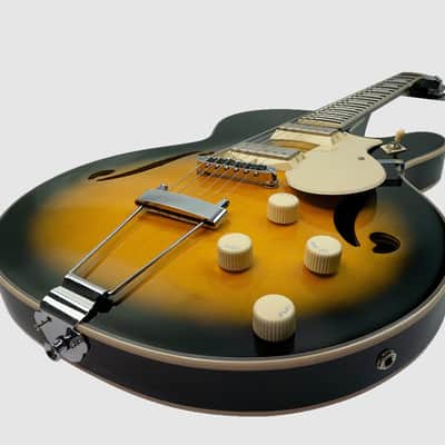 Silvertone Cutaway Semi-Hollow Electric Guitar w/ Trapeze Tailpiece Tobacco Sunburst image 3