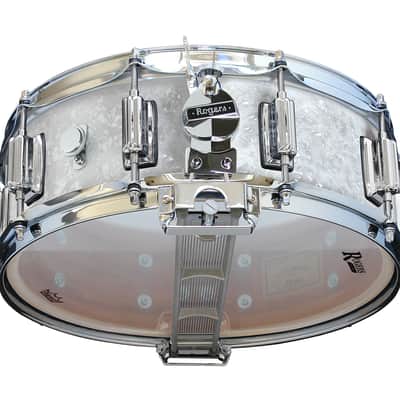 Rogers Dyna-Sonic 5x14" Wood Snare Drum with Beaver Tail Lugs - Reissue 2022 - White Marine Pearl image 2