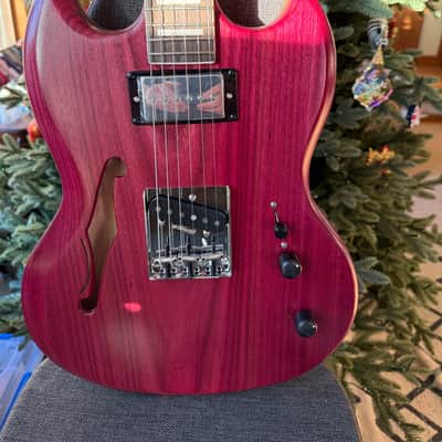 Custom Semi Hollow SG \ Telecaster style with a Purple heart wood top, Custom wound pickups - Roasted maple neck image 1