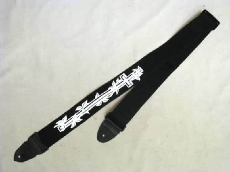 LM Christian Cross with Vine nylon guitar STRAP - Black & White - NEW image 1