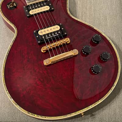 2000 Edwards/ESP E-LP-117 CTM MIJ MADE IN JAPAN Les Paul Custom/Supreme Type Burl Maple Top Abalone Binding See Thru Red image 2