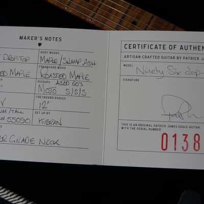 Preowned Patrick James Eggle Guitars 96 Drop Top in Lava Burst with Mastergrade Roasted Flame Maple Neck image 11